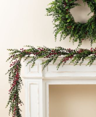 Christmas Greenery Dripping Eucalyptus Garlands with Berries, Set of 2