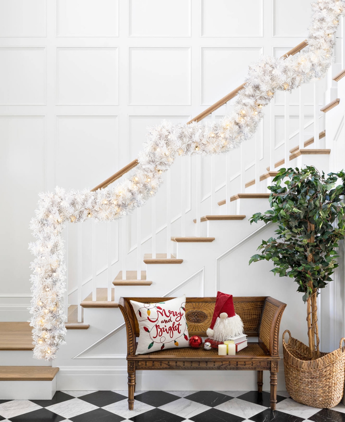 Glitzhome Pre-lit Snow Flocked Pine Christmas Garlands, Set Of 4 In Multi