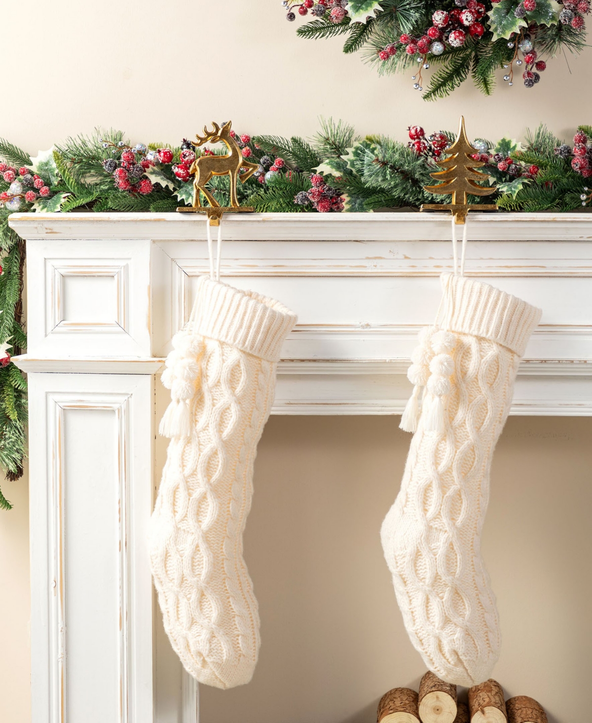 Glitzhome Knitted Christmas Stockings With Pompon Tassel, Set Of 2 In Multi
