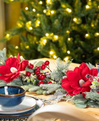 Christmas Magnolia Berry Wreath and Matched Garlands, Set of 3