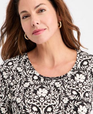 Women's Printed Scoop-Neck 3/4-Sleeve Top, Macy's Exclusive