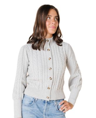 Women's Organic Mock Neck Cable Cardigan Sweater