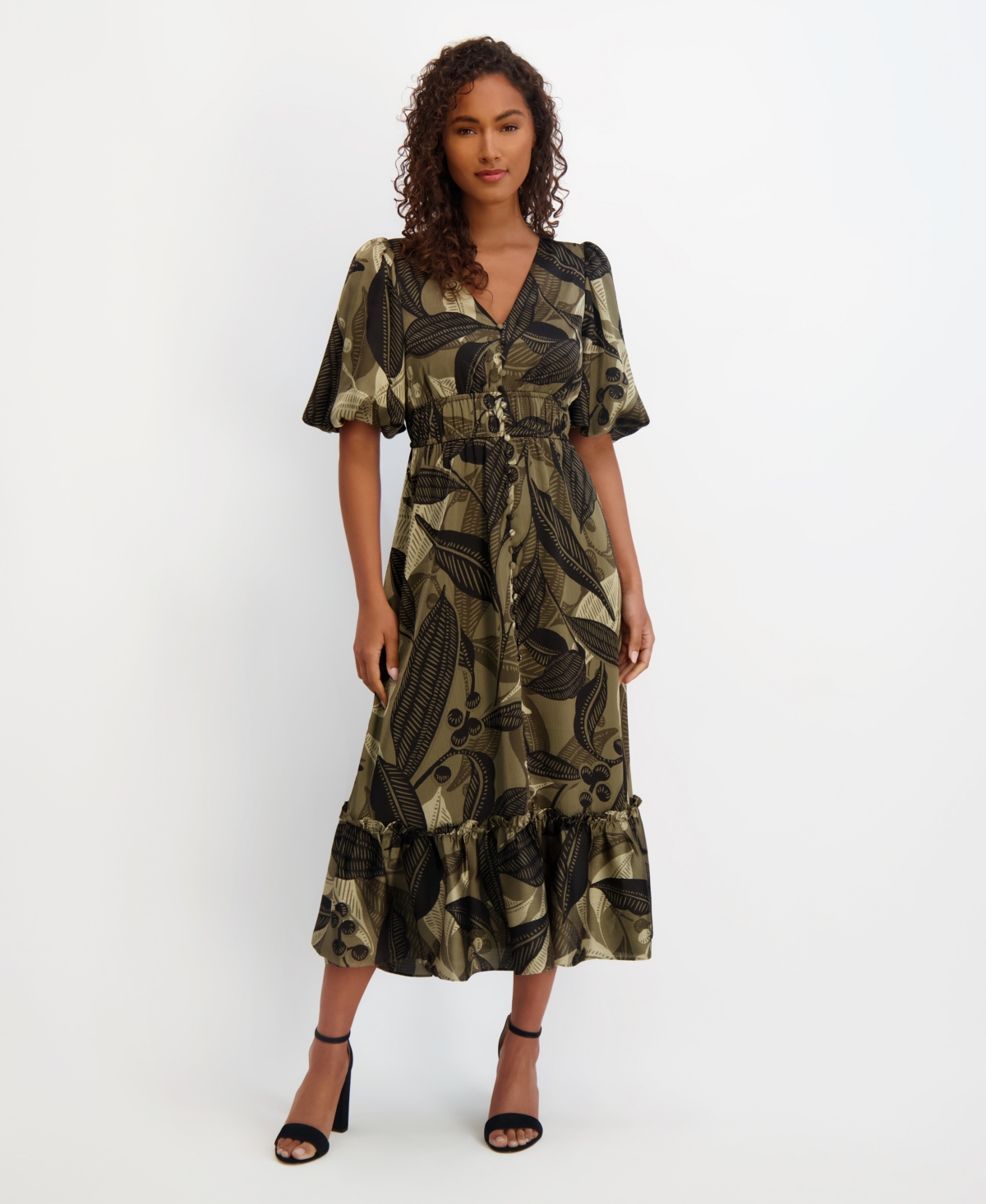 Kensie Women's Floral-print Puff-sleeve Maxi Dress In Multi