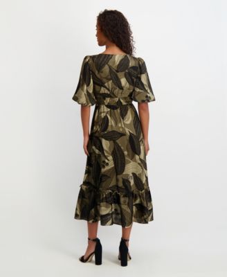 Women's Floral-Print Puff-Sleeve Maxi Dress