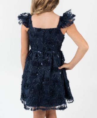 Big Girls 3D Floral Embroider Mesh Social Dress