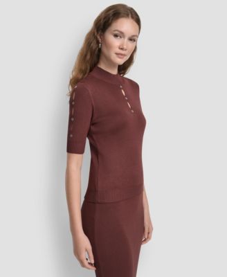 Women's Grommet Mock Neck Sweater