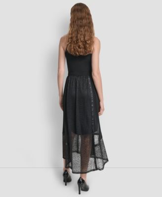 Women's Leopard Mesh Asymmetric Midi Skirt