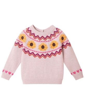 Infant Girls Oatmeal Sunflower Fair Isle Sweater w/Flare Legging Set