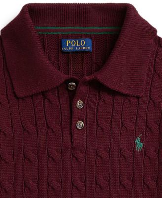 Big Boys Cable-Knit Cotton Polo Sweater