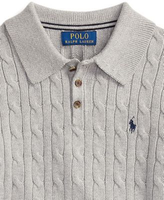Big Boys Cable-Knit Cotton Polo Sweater