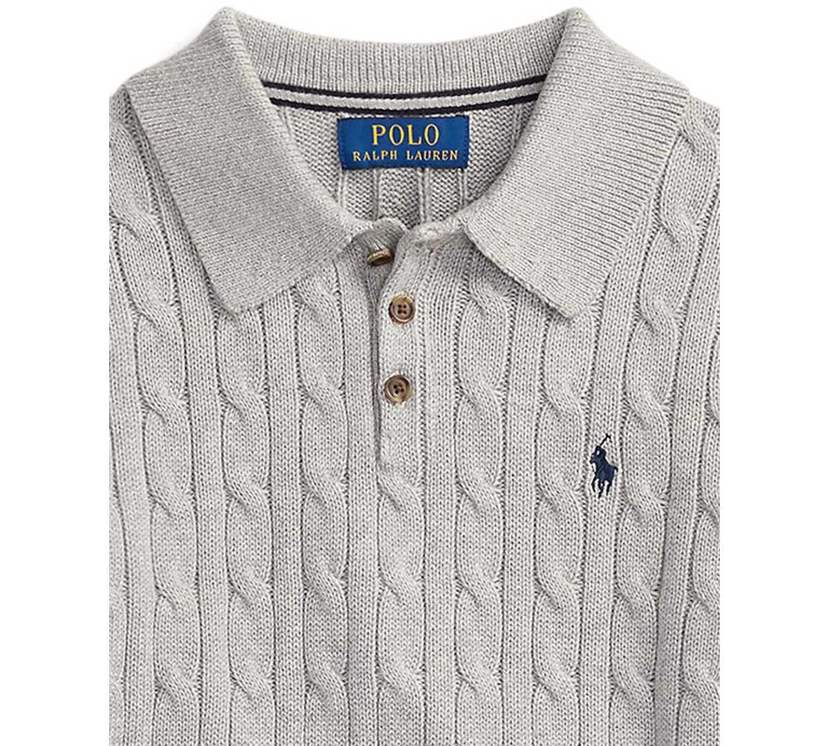 Polo Ralph Lauren Big Boys Cable-knit Cotton Polo Sweater In Gray