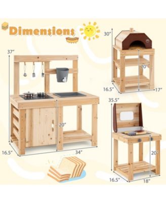 3-Piece Outdoor Kitchen Set Mud Kitchen with Separate BBQ Grill and Pizza Oven