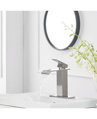 Waterfall Single Hole Single-Handle Low-Arc Bathroom Faucet With Pop-up Drain Assembly in Brushed Nickel