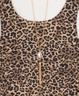 Big Girl 2-Piece Denim Animal Printed Dress over Ribbed T-Shirt with Necklace Set