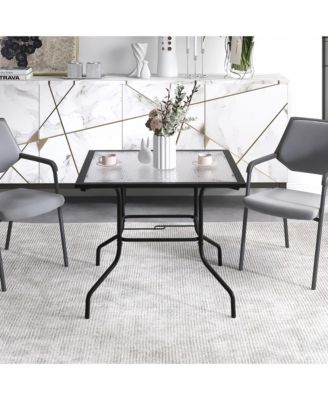 35'' Patio Dining Table Square Outdoor Dining Table with Tempered Glass Tabletop