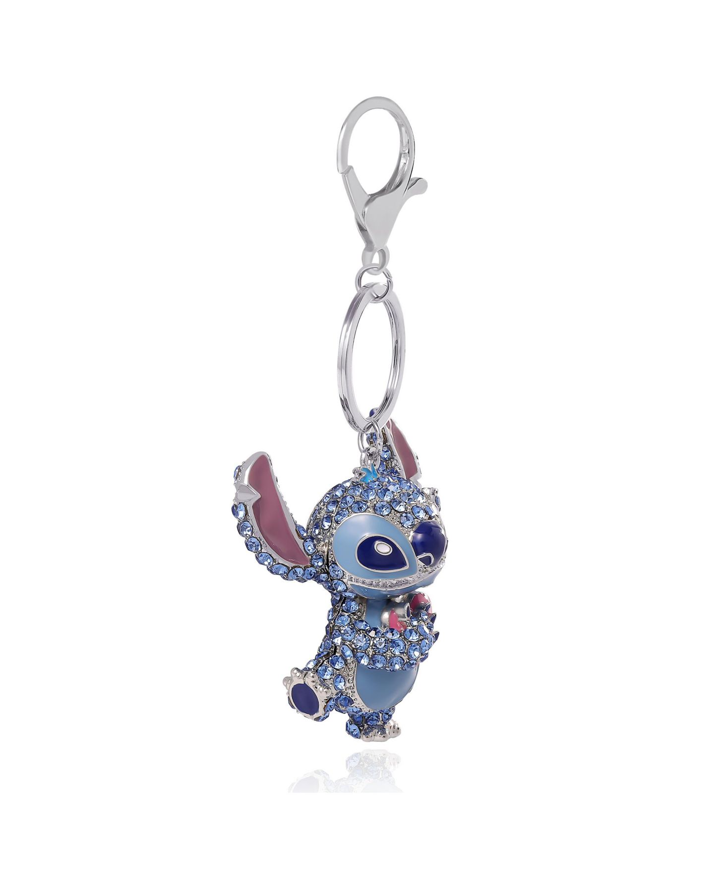 Брелок Disney Stitch Keychain Official License, Multicolored Pave Crystal Stitch Heart Charm Keychain, Bag Charm, цвет: Синий / Розовый — фото 7