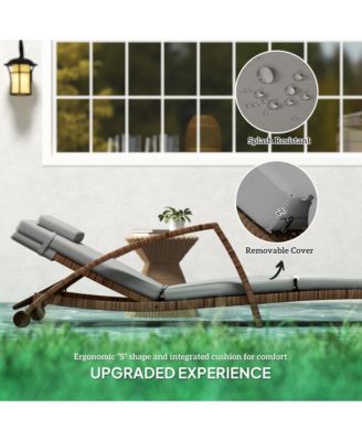 Wicker Outdoor Chaise Lounge Chair Set, 5 Adjustable Back,