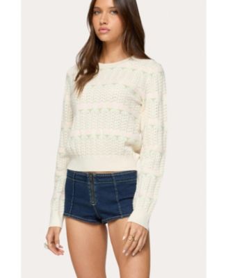 Womens Emerie Flower Textured Knit Sweater