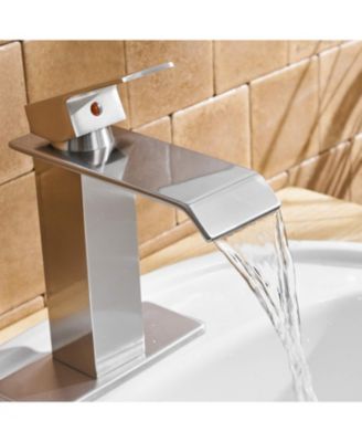 Waterfall Single Hole Single-Handle Low-Arc Bathroom Faucet With Supply Line and Escutcheon in Brushed Nickel