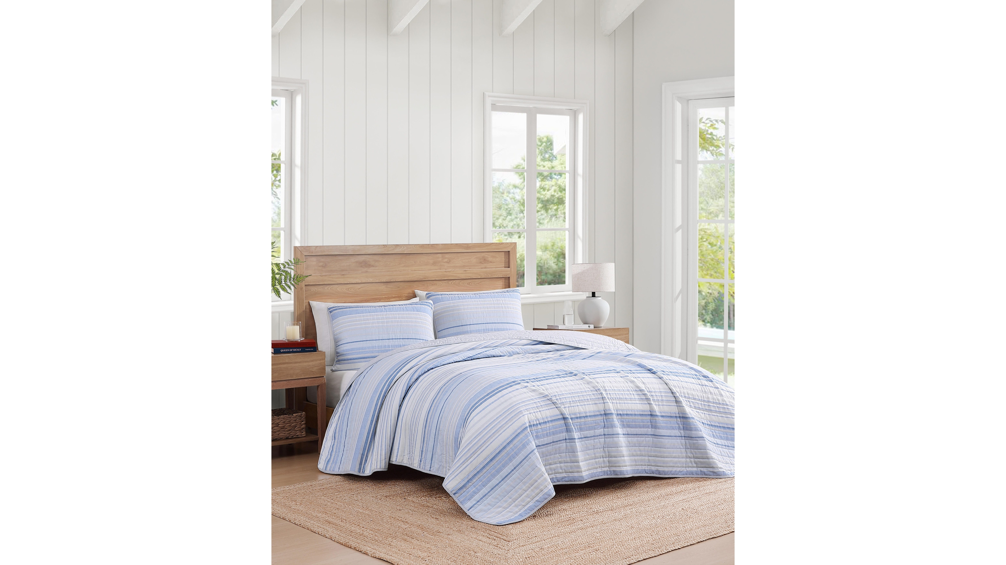 Tommy Hilfiger Bold Stripe Textured Cotton Reversible 3-Pc. Quilt Set, King