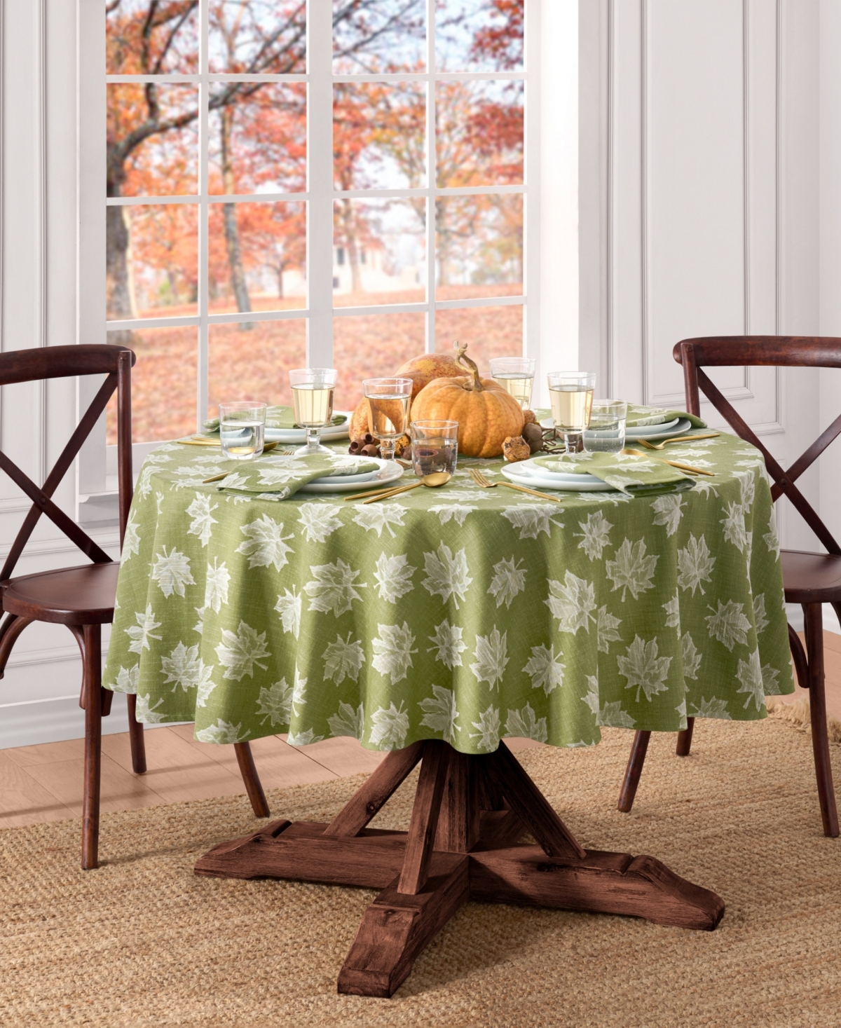 Elrene Falling Leaves Jacquard Cotton Tablecloth