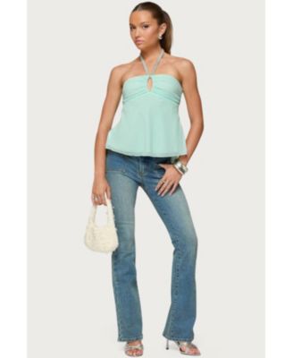 Women's Sequin Chiffon Keyhole Halter Top