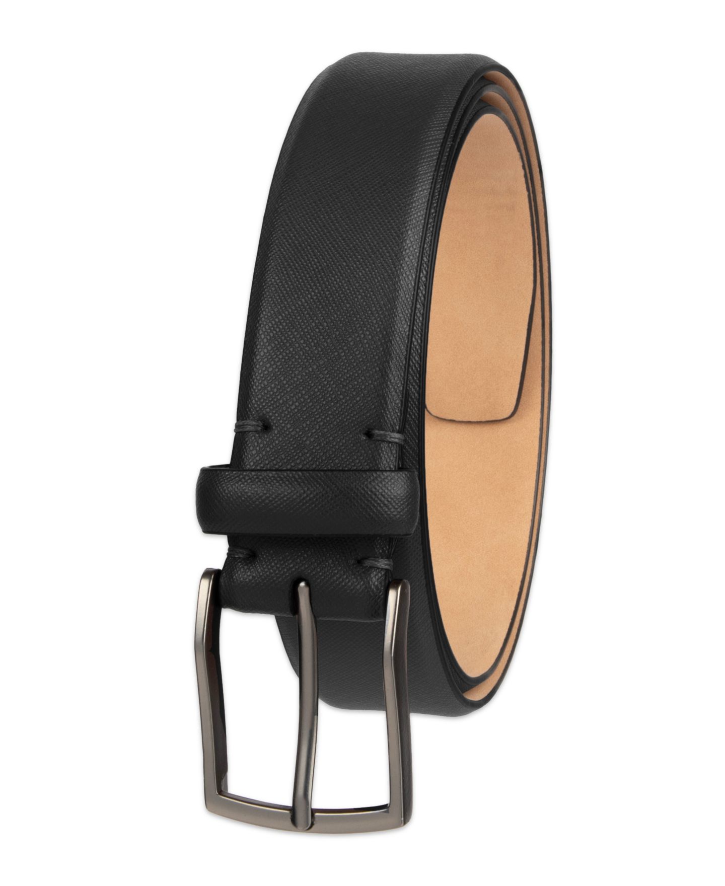 Мужской ремень Alfani Modern Feather Edge Saffiano Leather Dress Belt, цвет: Чёрный — фото 2