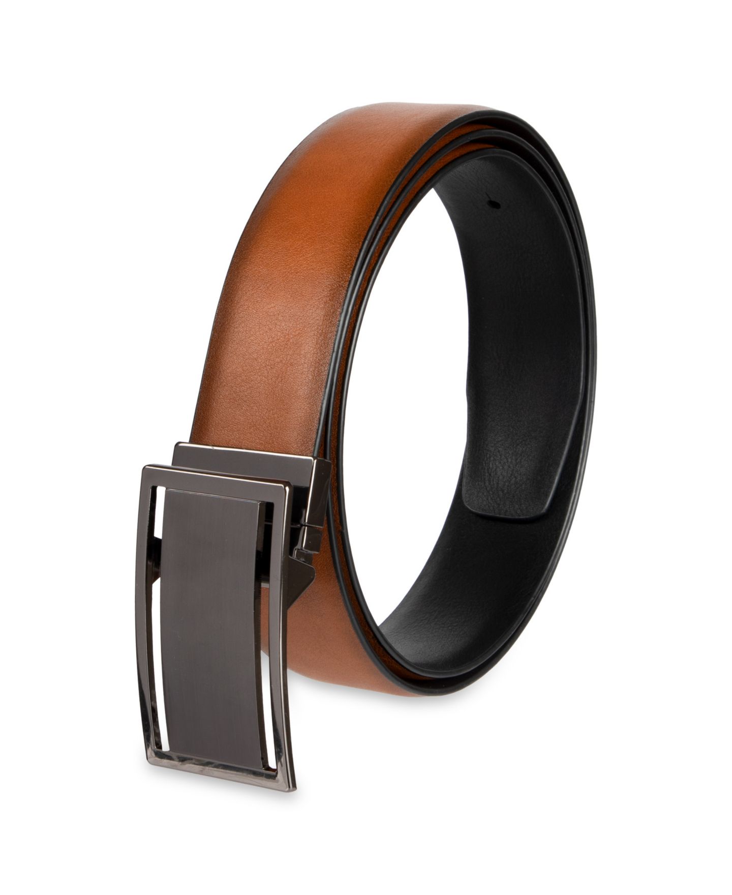 Мужской ремень Alfani 2-In-1 Reversible Plaque Leather Buckle Belt, цвет: Рыжевато-коричневый / Чёрный — фото 3