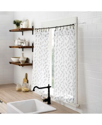 Hollis Floral Leaf Sheer Rod Pocket Kitchen Curtain Tier Pair
