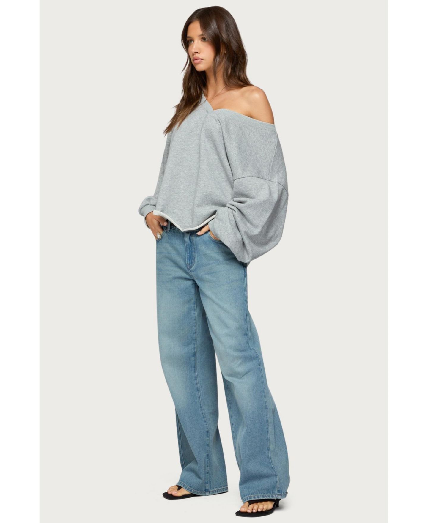 Женская толстовка Edikted Winfred Oversized V Neck, цвет: Серый меланжевый — фото 5