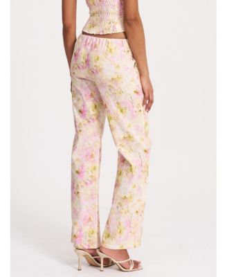 Women's Laureen Pink Floral Print Linen Straight Pants