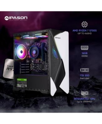 Prebuilt Gaming PC - AMD Ryzen 7 5700G, 16GB RAM, 1TB Gen4 SSD, Radeon Graphics, Windows 11 Home - White & Black Ready for Gaming