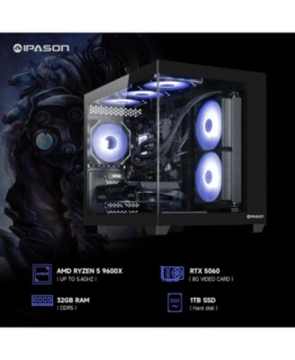 Gaming Desktop: NVIDIA RTX 5060 8G, AMD Ryzen 5 9600X, 32GB DDR5 RAM, 1TB SSD, Liquid Cooling - Prebuilt Gaming PC with Wi-Fi & RGB
