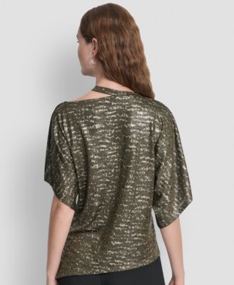 Women's Short Sleeves Cut Foil Printed Top