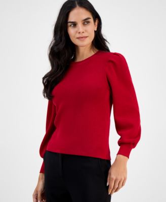 AK Anne Klein - Petite Crewneck Long-Puff-Sleeve Sweater
