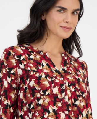 Petite Floral-Print Long-Sleeve Top