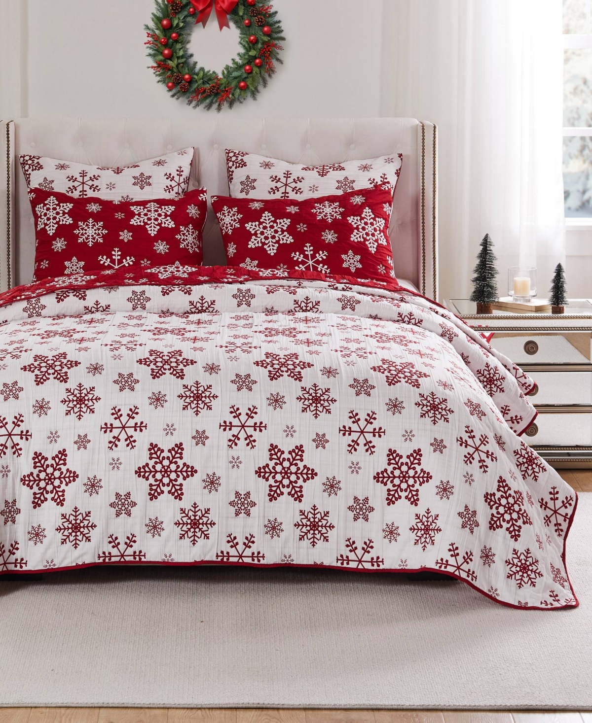 Greenland Home Fashions Snowflakes Holiday Matelasse 3-pc. Coverlet Set, King In Red