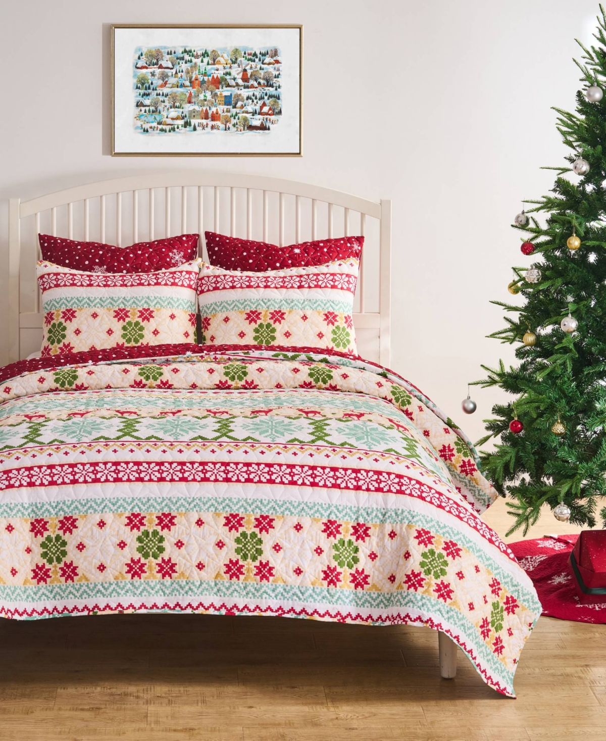 Greenland Home Fashions Fair Isle Snow 3-pc. Quilt Set, King In White