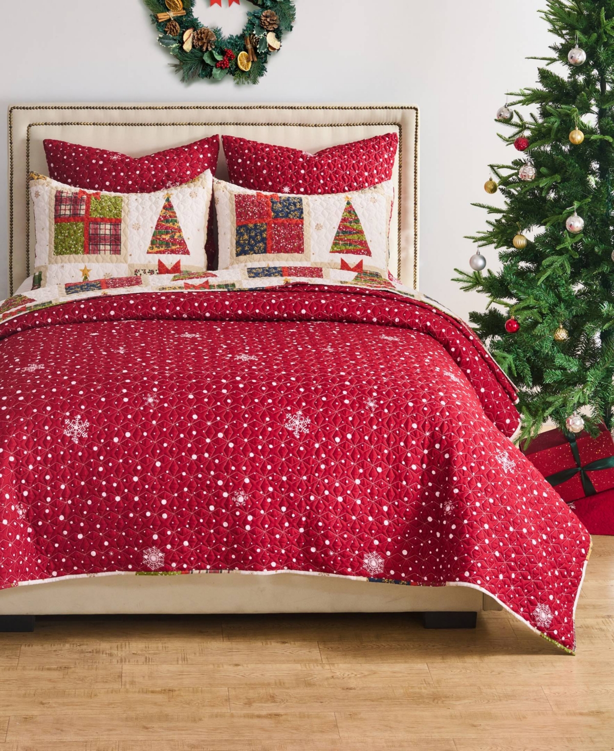Greenland Home Fashions Deck The Halls Holiday 3-pc. Quilt Set, King In Red