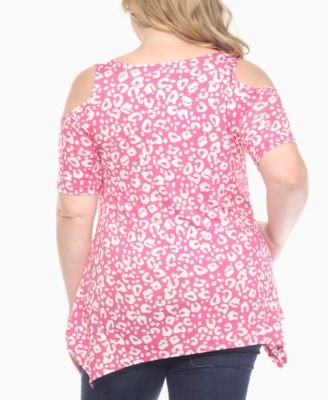 Plus Size Cold Shoulder Leopard Print Short Sleeve Knit Top
