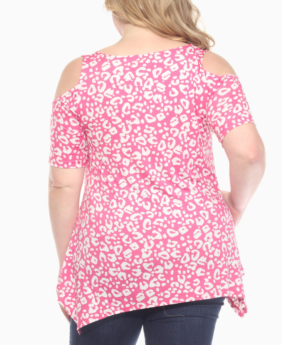 White Mark Plus Size Cold Shoulder Leopard Print Short Sleeve Knit Top In Pink