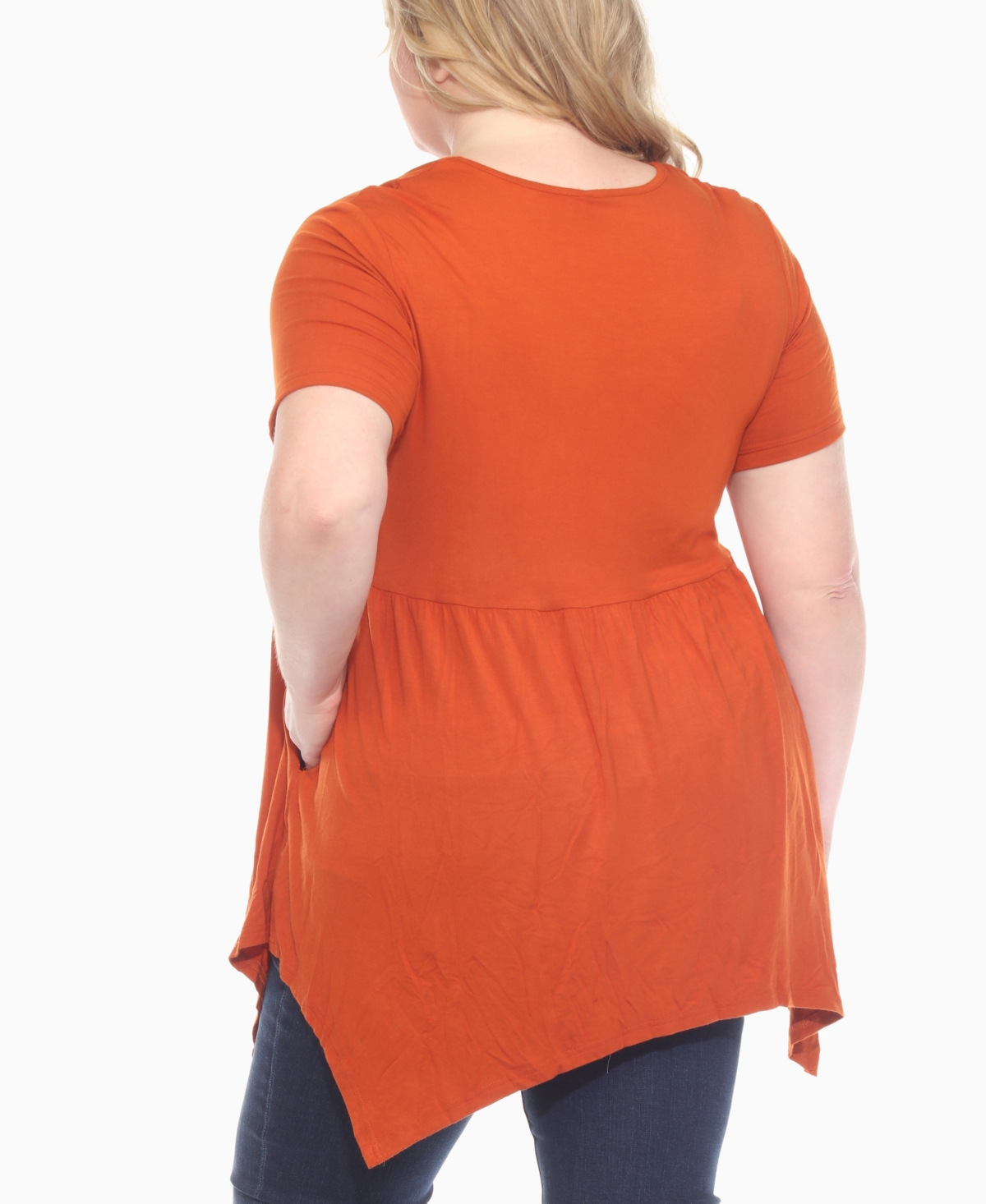 White Mark Plus Size Short Sleeve Shirred Front Knit Top In Orange