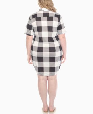 Plus Size Short Sleeve Plaid Button-Down Shirt Dress