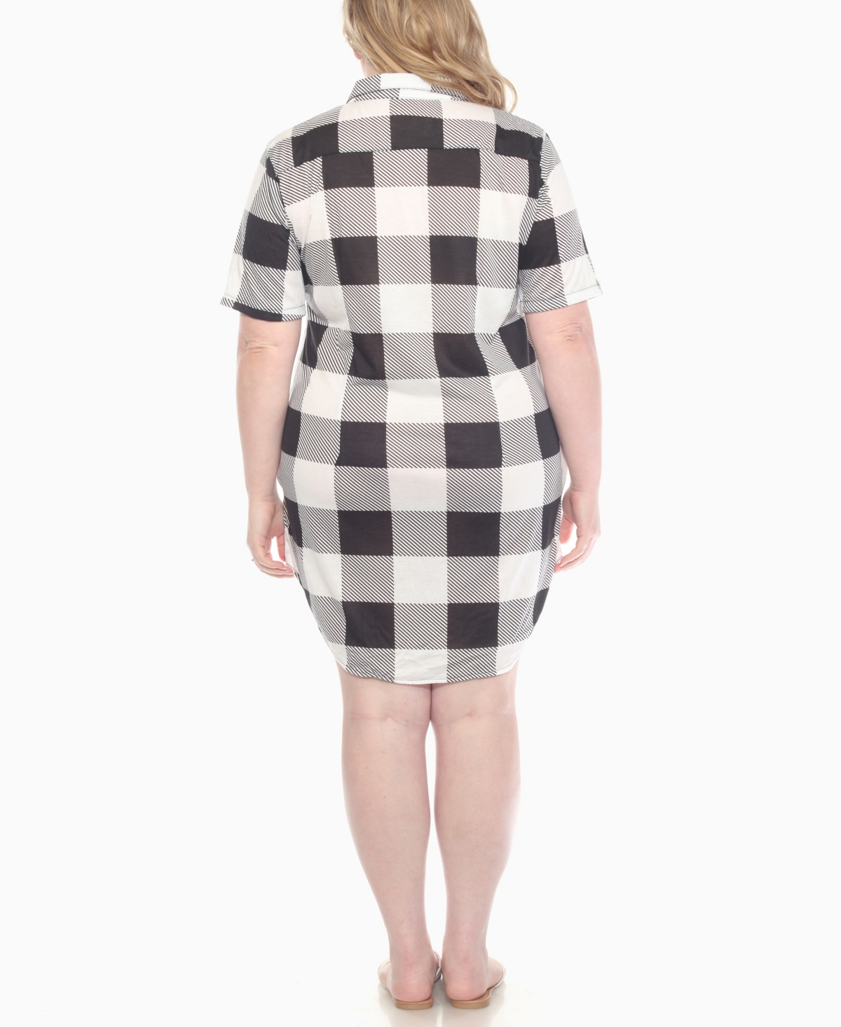 White Mark Plus Size Short Sleeve Plaid Button-down Shirt Dress In Black