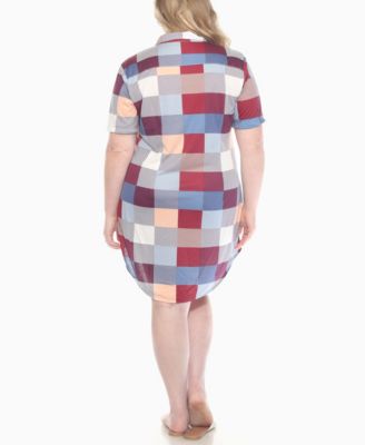 Plus Size Short Sleeve Plaid Button-Down Shirt Dress