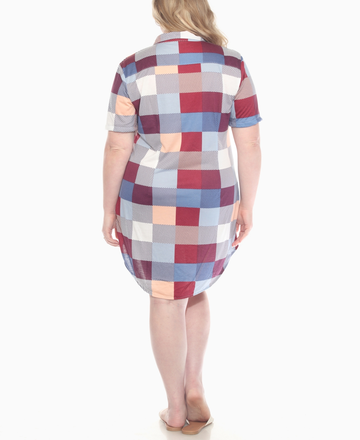 White Mark Plus Size Short Sleeve Plaid Button-down Shirt Dress In Multi