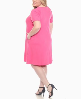 Plus Size Short Sleeve Crisscross Neck A-Line Dress