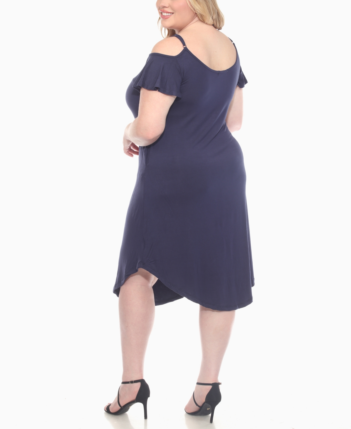 White Mark Plus Size Casual Scoop Neck Flutter Sleeve Knee Length Dress In Blue