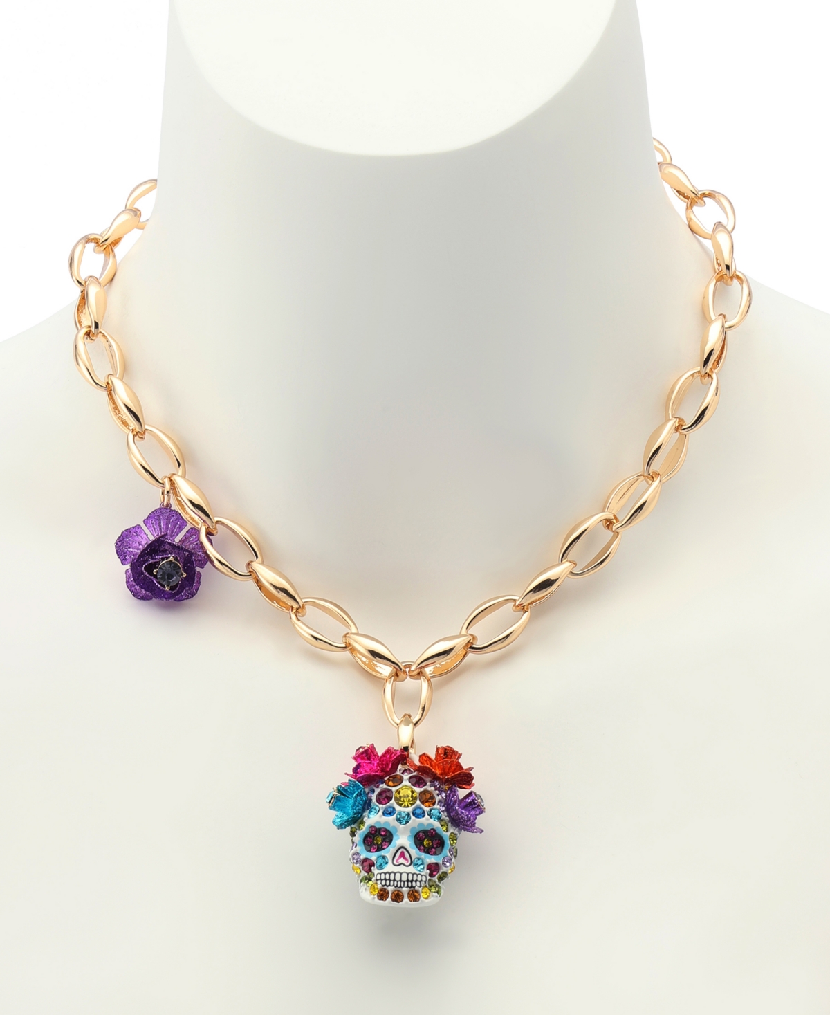 Betsey Johnson Faux Stone Sugar Skull Pendant Necklace