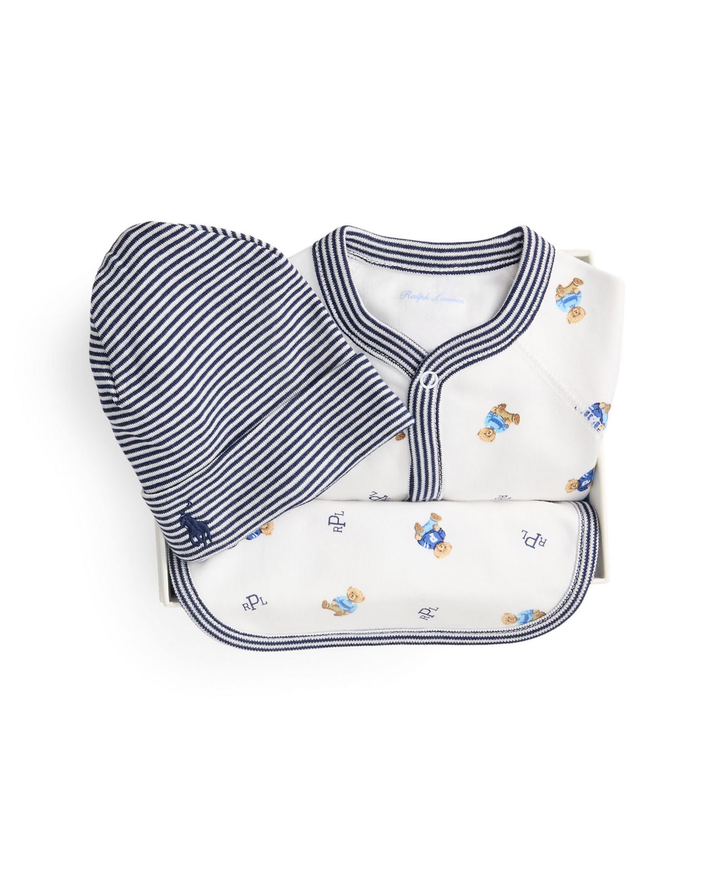Детский хлопковый подарочный набор Polo Ralph Lauren Polo Bear, 3 предмета, цвет: Белый синий разноцветный — фото 3